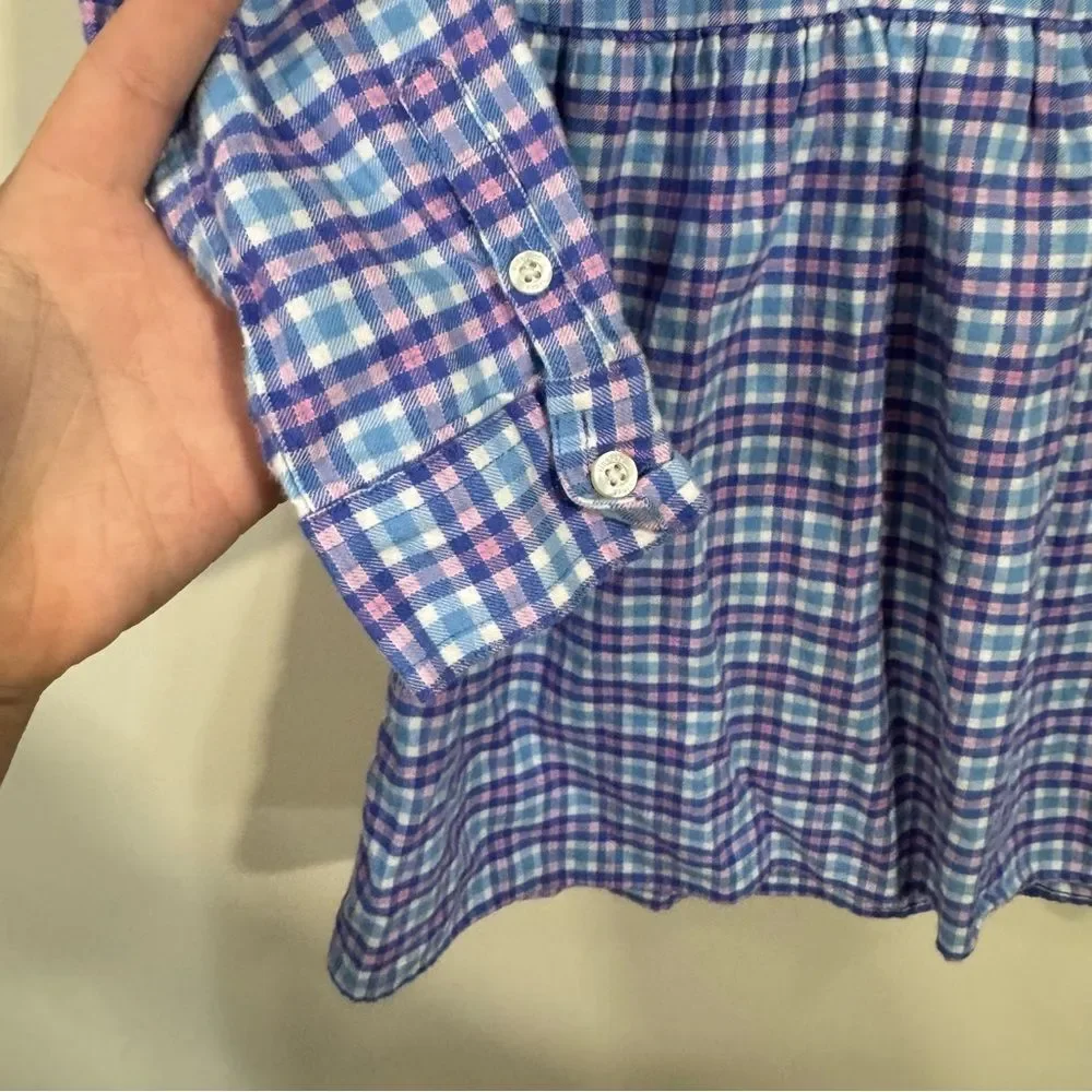 Vineyard Vines Morgan Way Blue Multi Plaid Collared Long Sleeve Dress